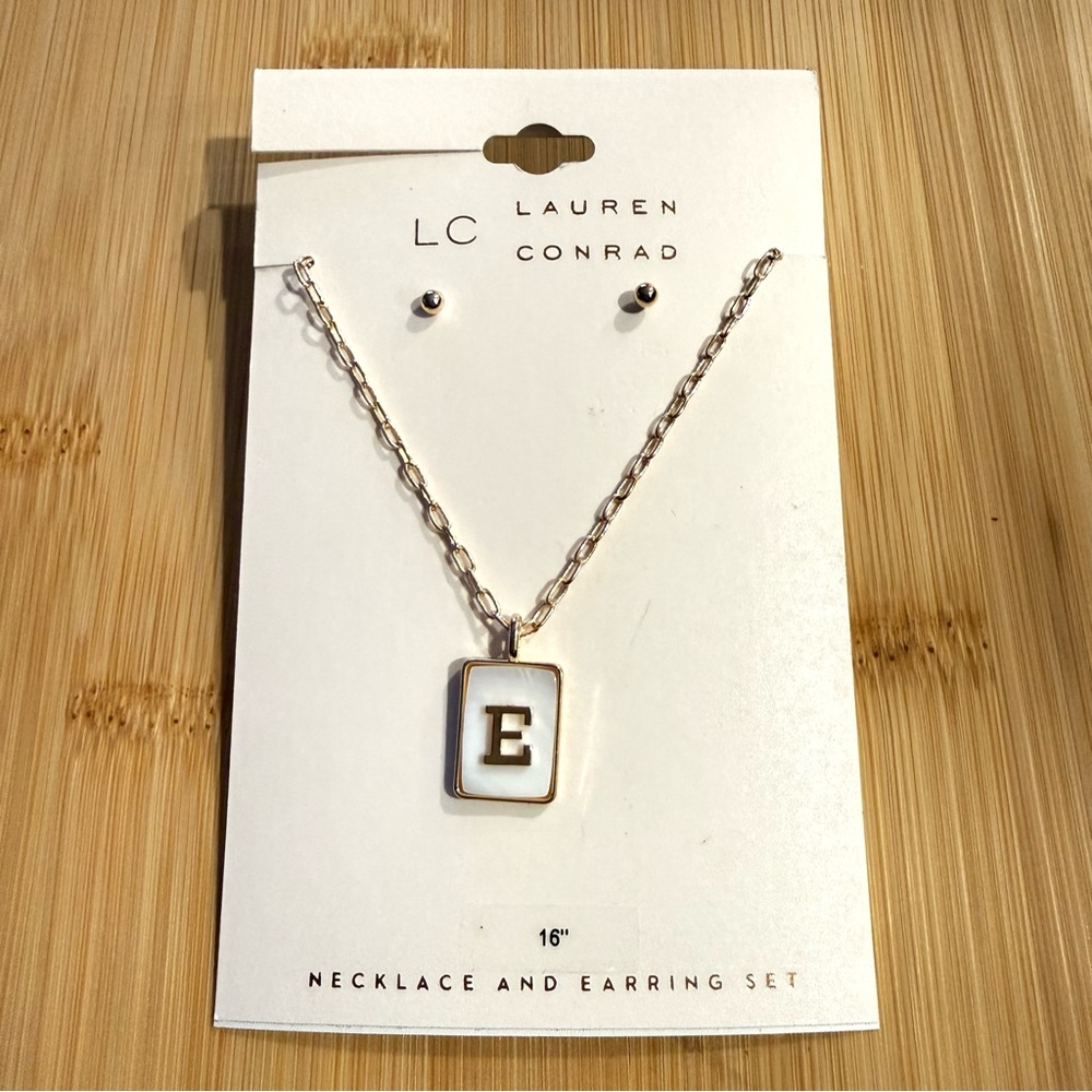 LC Lauren Conrad Silver 'E' Pendant Necklace Set